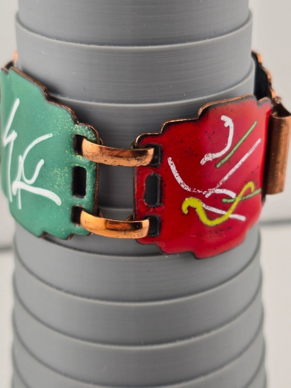 Vintage Enamel on Copper Bracelet Colorful 6.25" - Picture 11 of 12